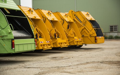 Workers segregating construction debris for recycling